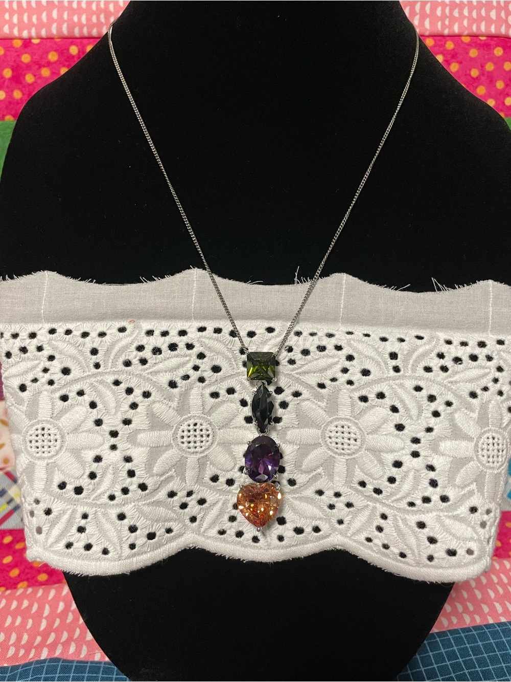 Multi-Gem Pendant Necklace in Green, Black, Purple, and Orange - Women Jewelry
